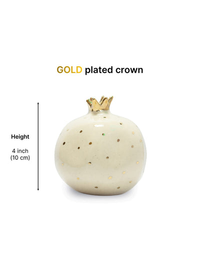 Set of 2 Ceramic Pomegranate Showpieces | Gold Plated Crown | 4 inch | Blinding Blue & Off-White