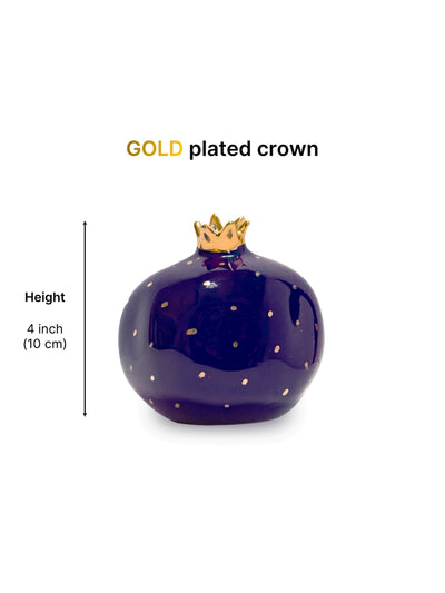 Set of 2 Ceramic Pomegranate Showpieces | Gold Plated Crown | 4 inch | Blinding Blue & Off-White