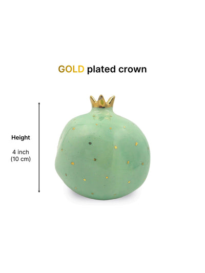 Set of 2 Ceramic Pomegranate Showpieces | Gold Plated Crown | 4 inch | Blush Pink & Mint Green