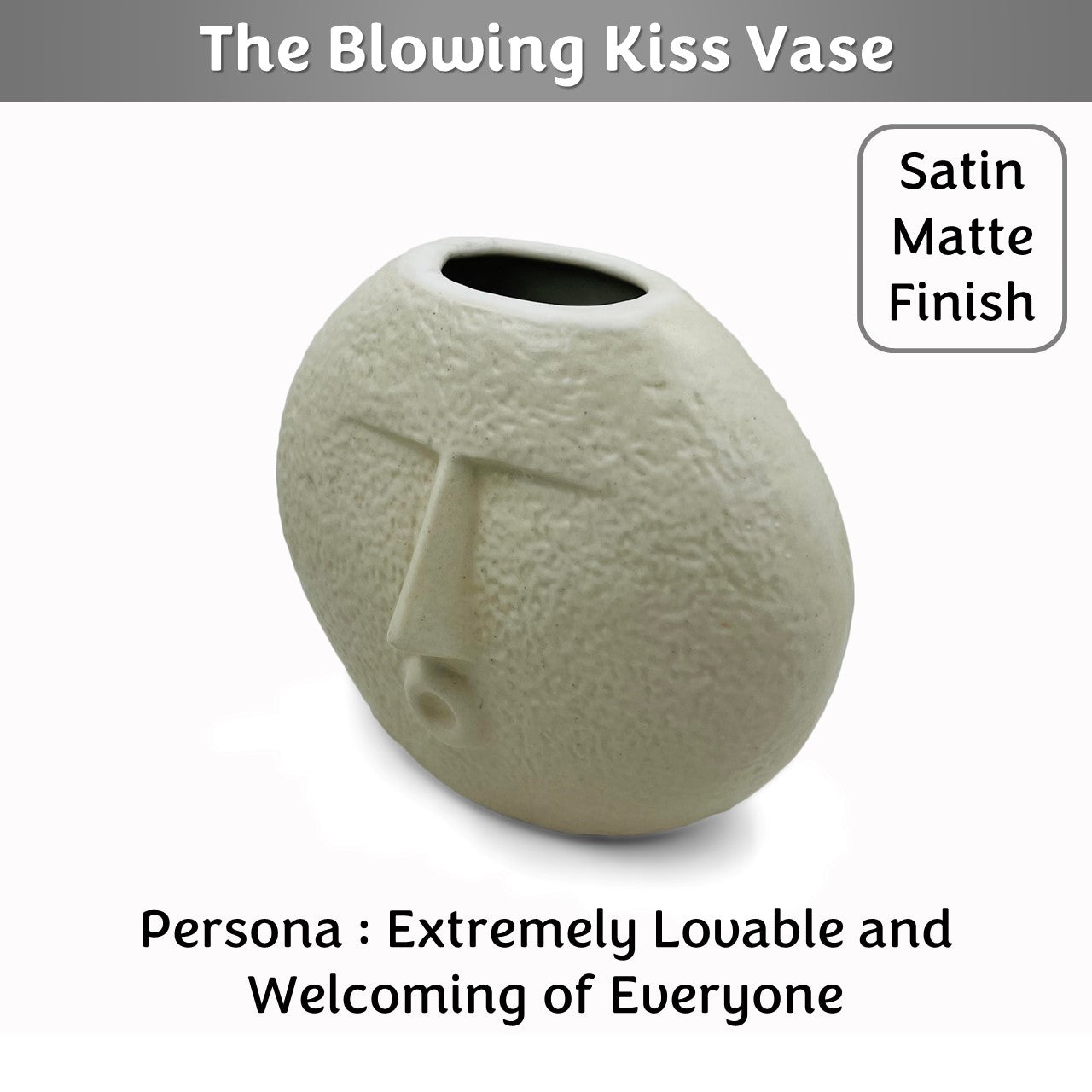 The Blowing Kiss Face Vase 6 inches | Ivory| Satin Matte Finish