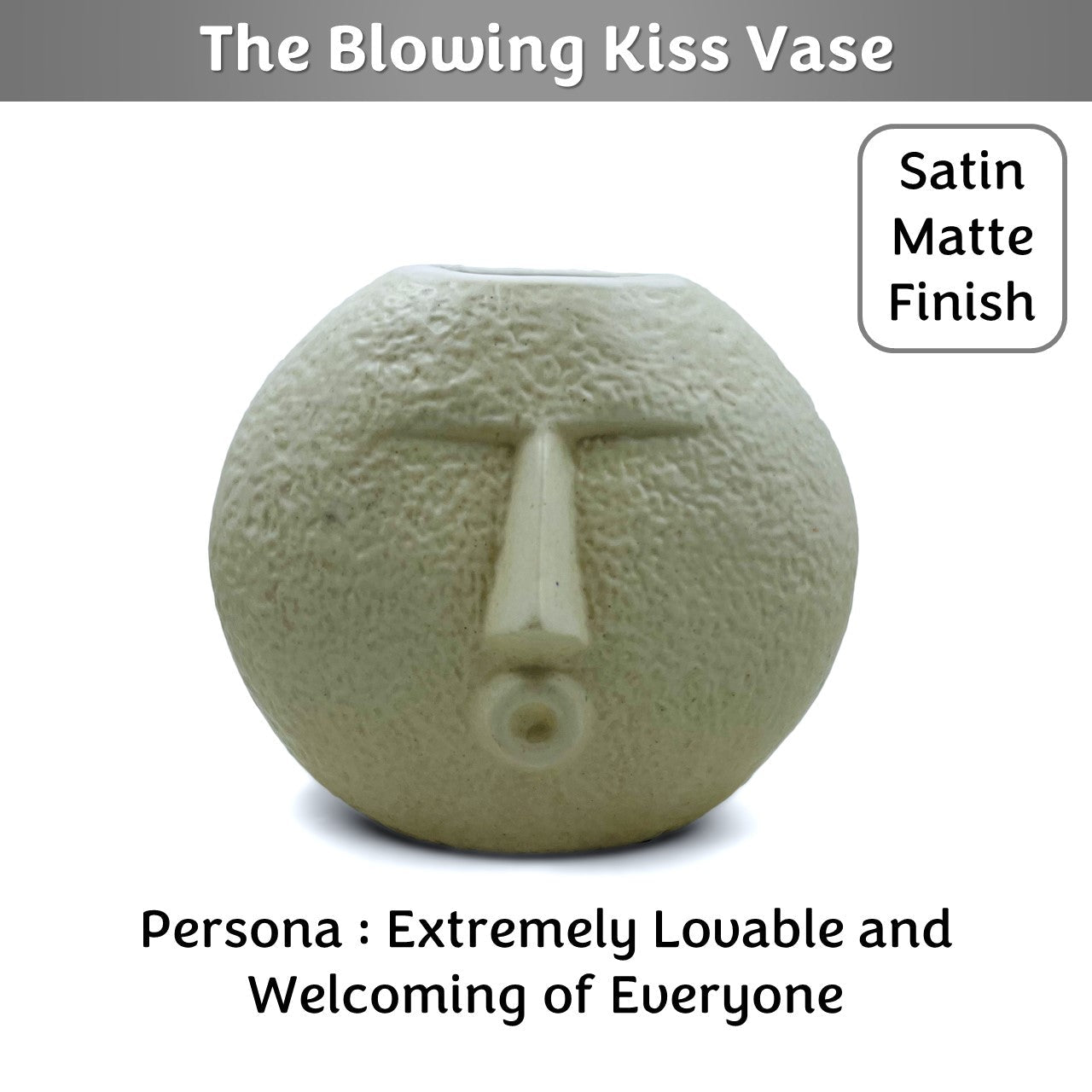 The Blowing Kiss Face Vase 6 inches | Ivory| Satin Matte Finish