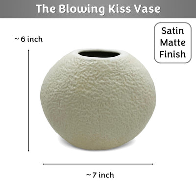 The Blowing Kiss Face Vase 6 inches | Ivory| Satin Matte Finish