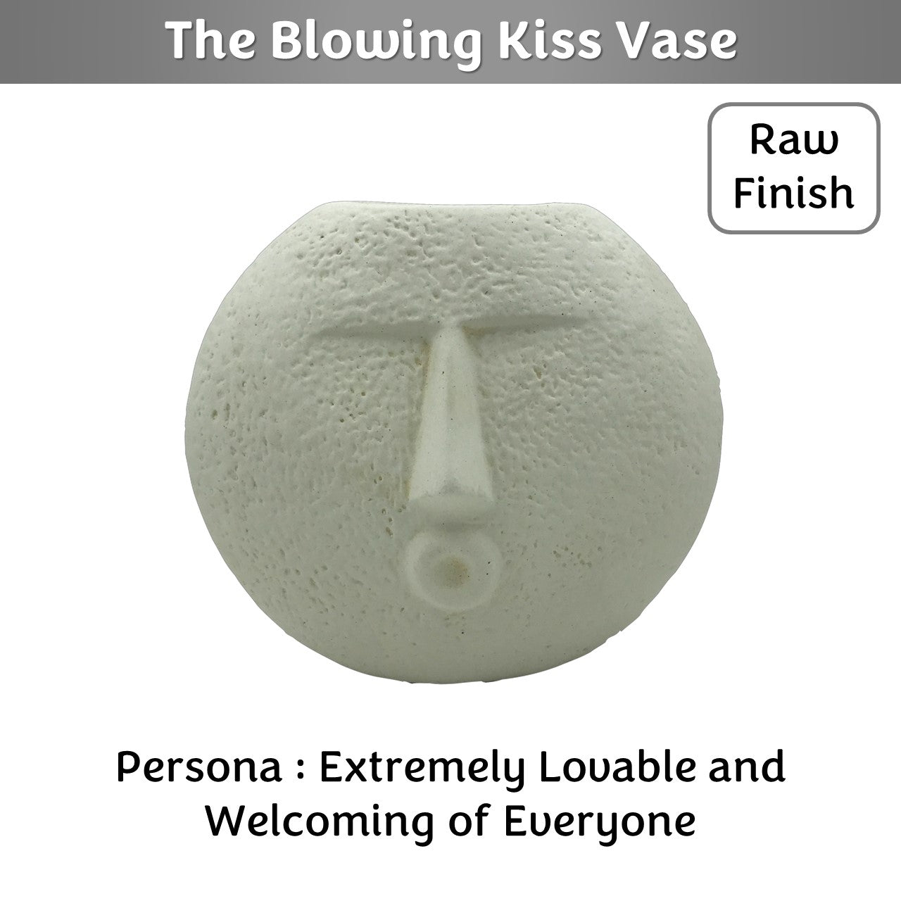 The Blowing Kiss Face Vase 6 inches | Ivory| Raw Finish