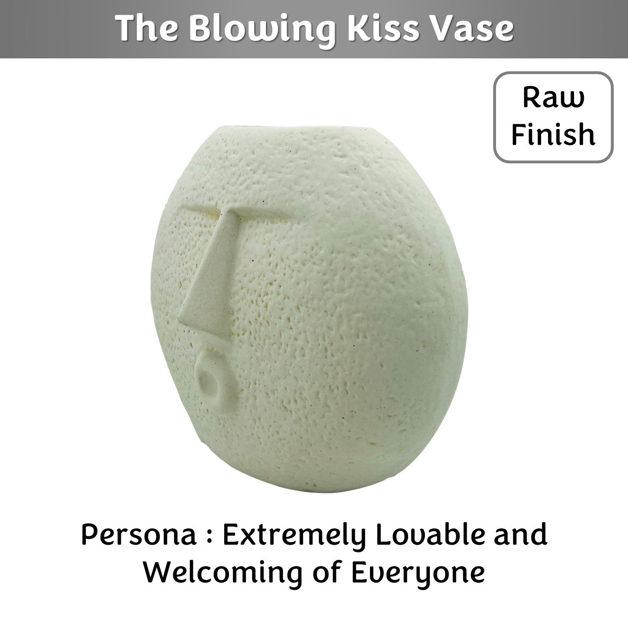 The Blowing Kiss Face Vase 6 inches | Ivory| Raw Finish