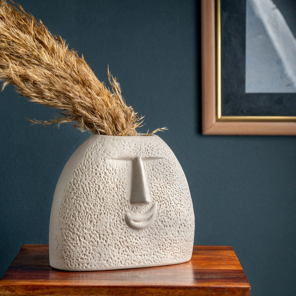The Upbeat Face Vase 5.5 inches | Ivory| Raw Finish