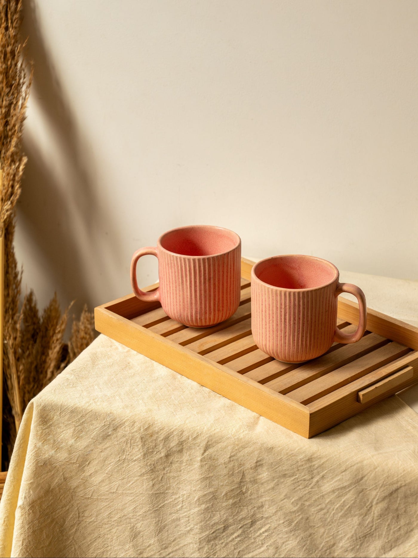 Striped Mug by Glimpse Homes | 330 ml | Set of 2 mugs | Pink Matt