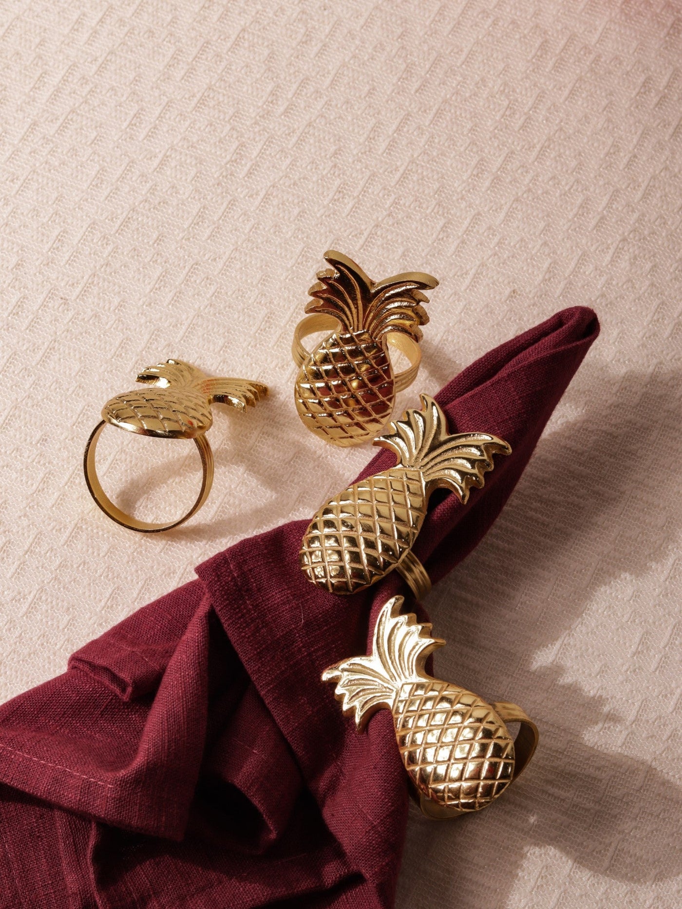 Glimpse Homes Elegant Napkin Rings for Dining Table| Pineapple | Gold