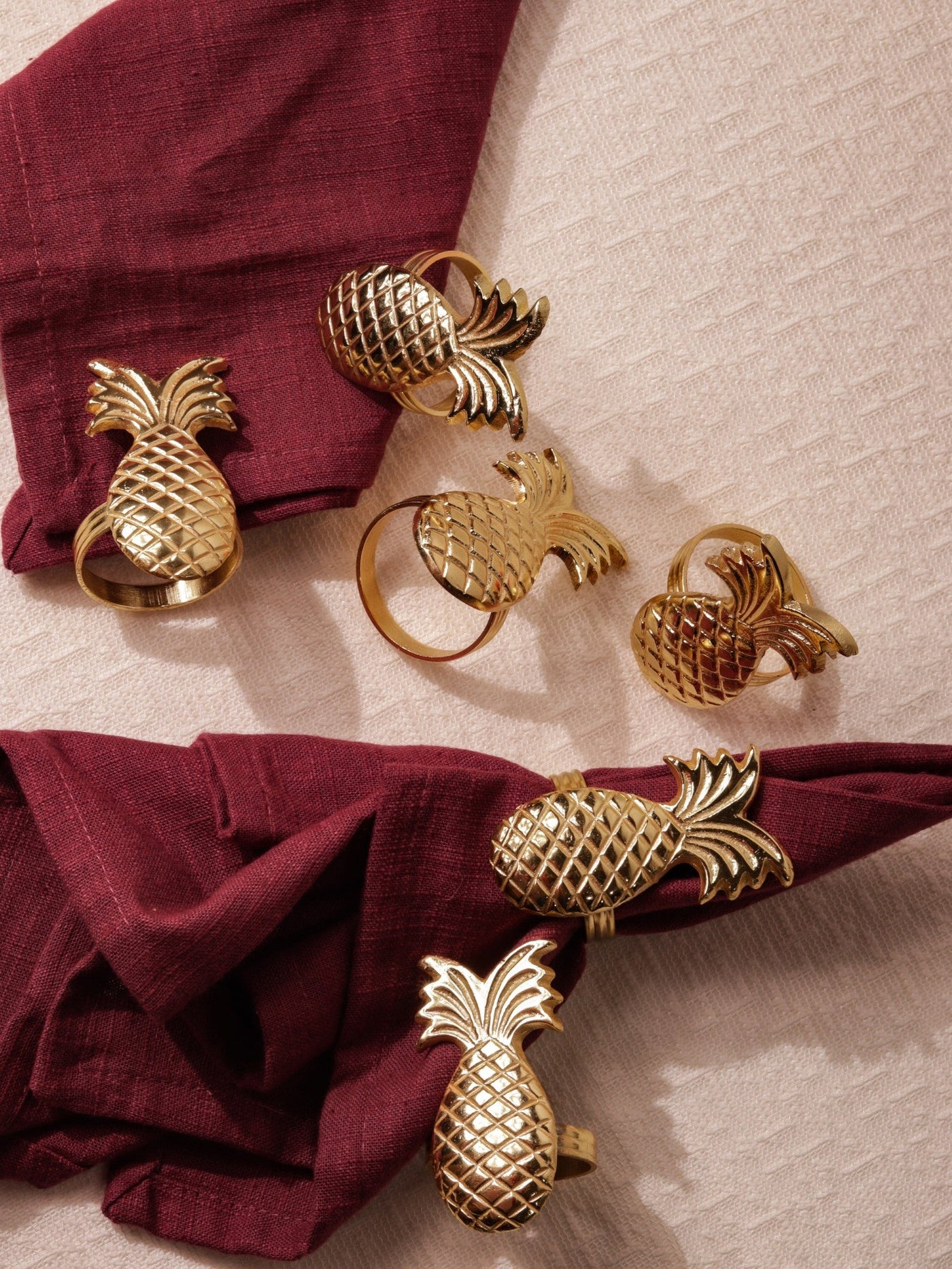 Glimpse Homes Elegant Napkin Rings for Dining Table| Pineapple | Gold