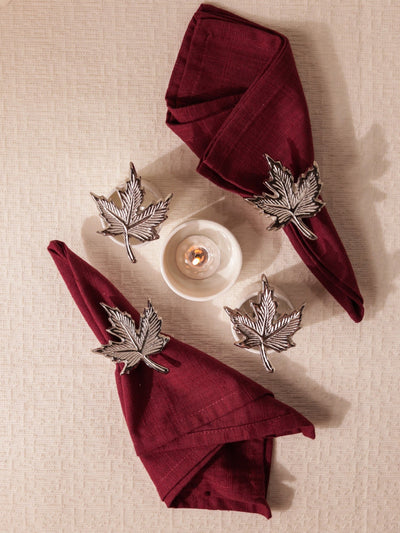 Glimpse Homes Elegant Napkin Rings for Dining Table| Maple Leaf | Silver