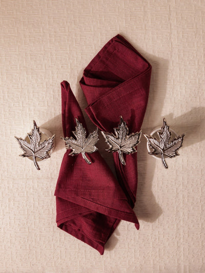 Glimpse Homes Elegant Napkin Rings for Dining Table| Maple Leaf | Silver