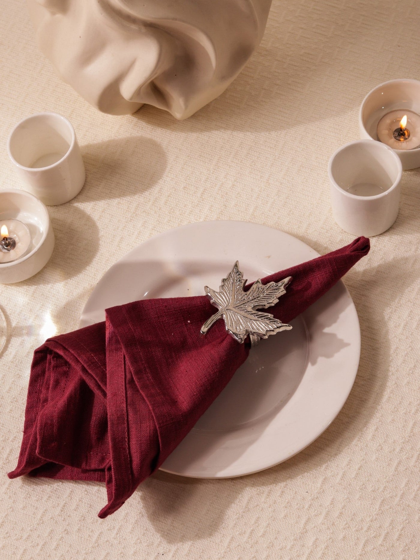 Glimpse Homes Elegant Napkin Rings for Dining Table| Maple Leaf | Silver