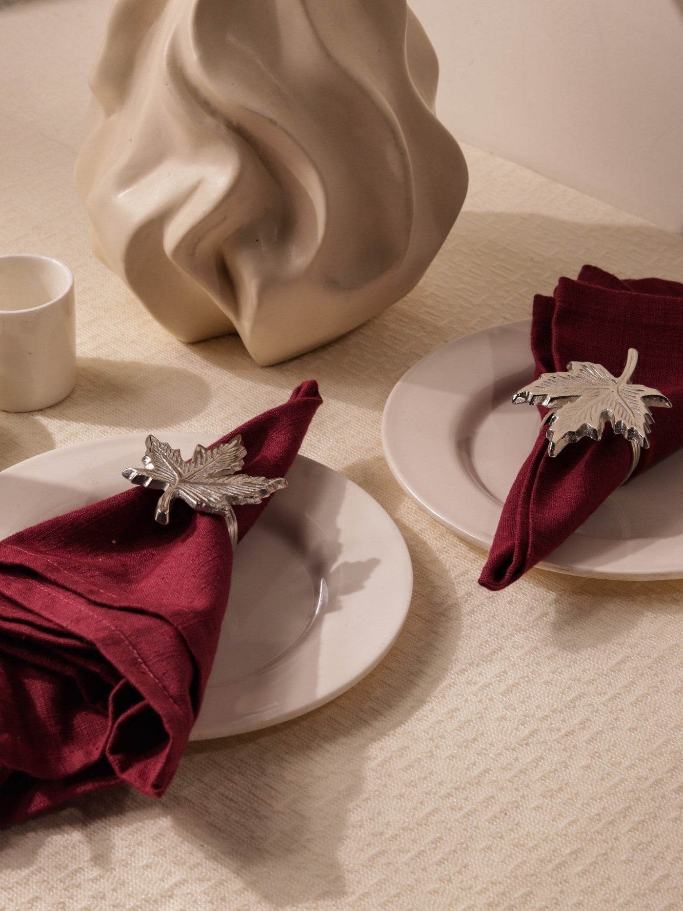 Glimpse Homes Elegant Napkin Rings for Dining Table| Maple Leaf | Silver