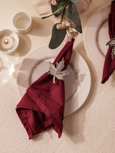 Glimpse Homes Elegant Napkin Rings for Dining Table| Maple Leaf | Silver