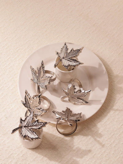 Glimpse Homes Elegant Napkin Rings for Dining Table| Maple Leaf | Silver