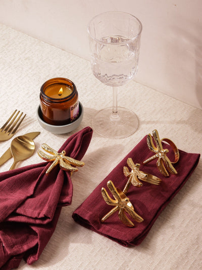 Glimpse Homes Elegant Napkin Rings for Dining Table| Dragonfly | Gold