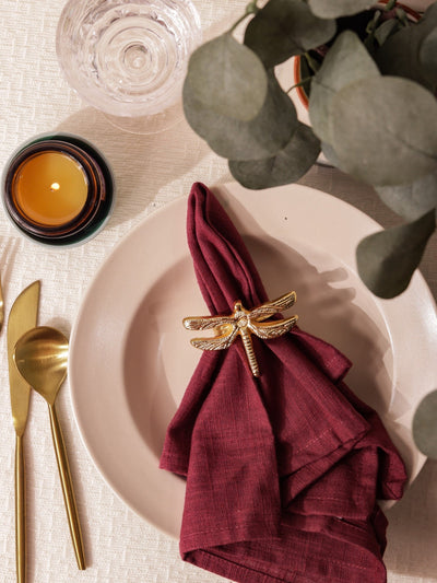 Glimpse Homes Elegant Napkin Rings for Dining Table| Dragonfly | Gold