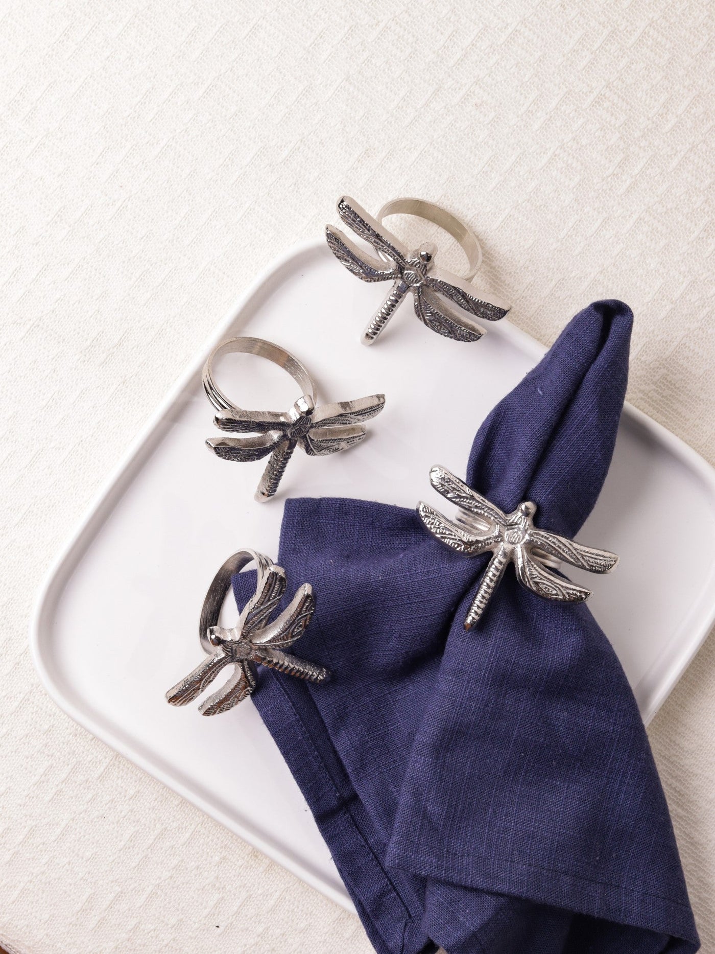 Glimpse Homes Elegant Napkin Rings for Dining Table| Dragonfly | Silver