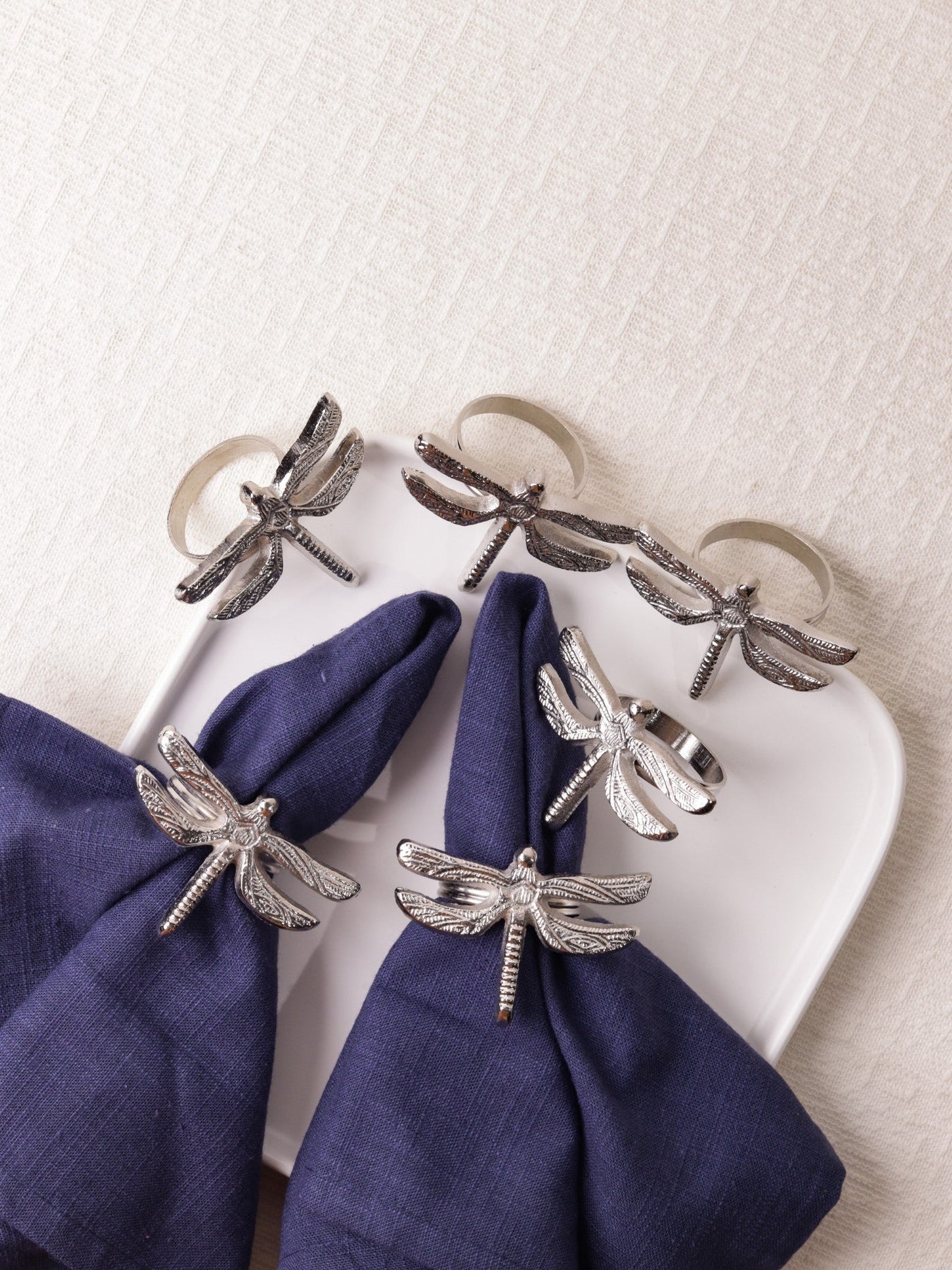 Glimpse Homes Elegant Napkin Rings for Dining Table| Dragonfly | Silver