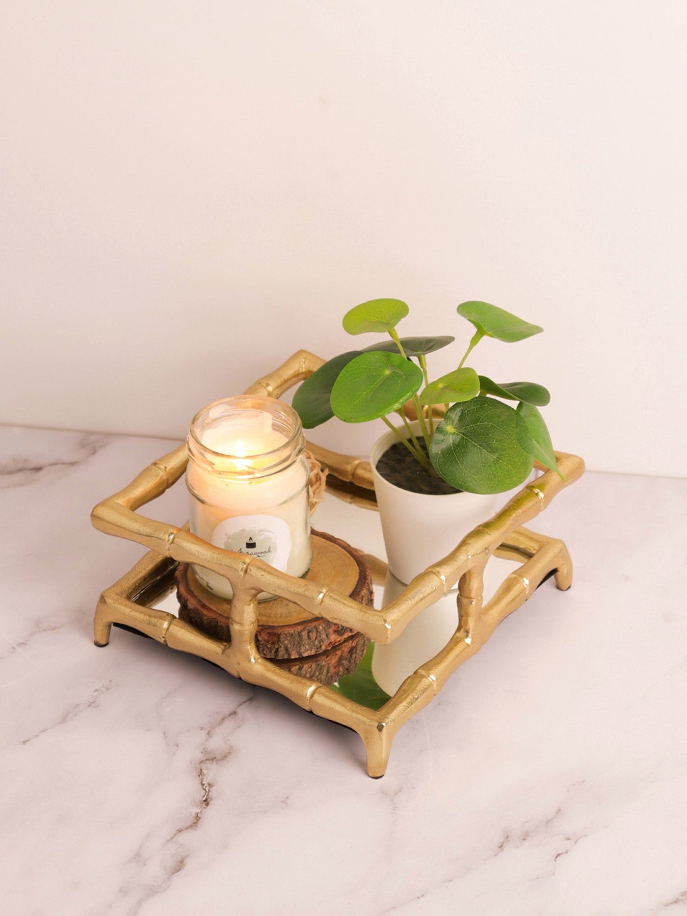 Bamboo Design Mirror Tray | Vanity Tray | Napkin Holder- Small