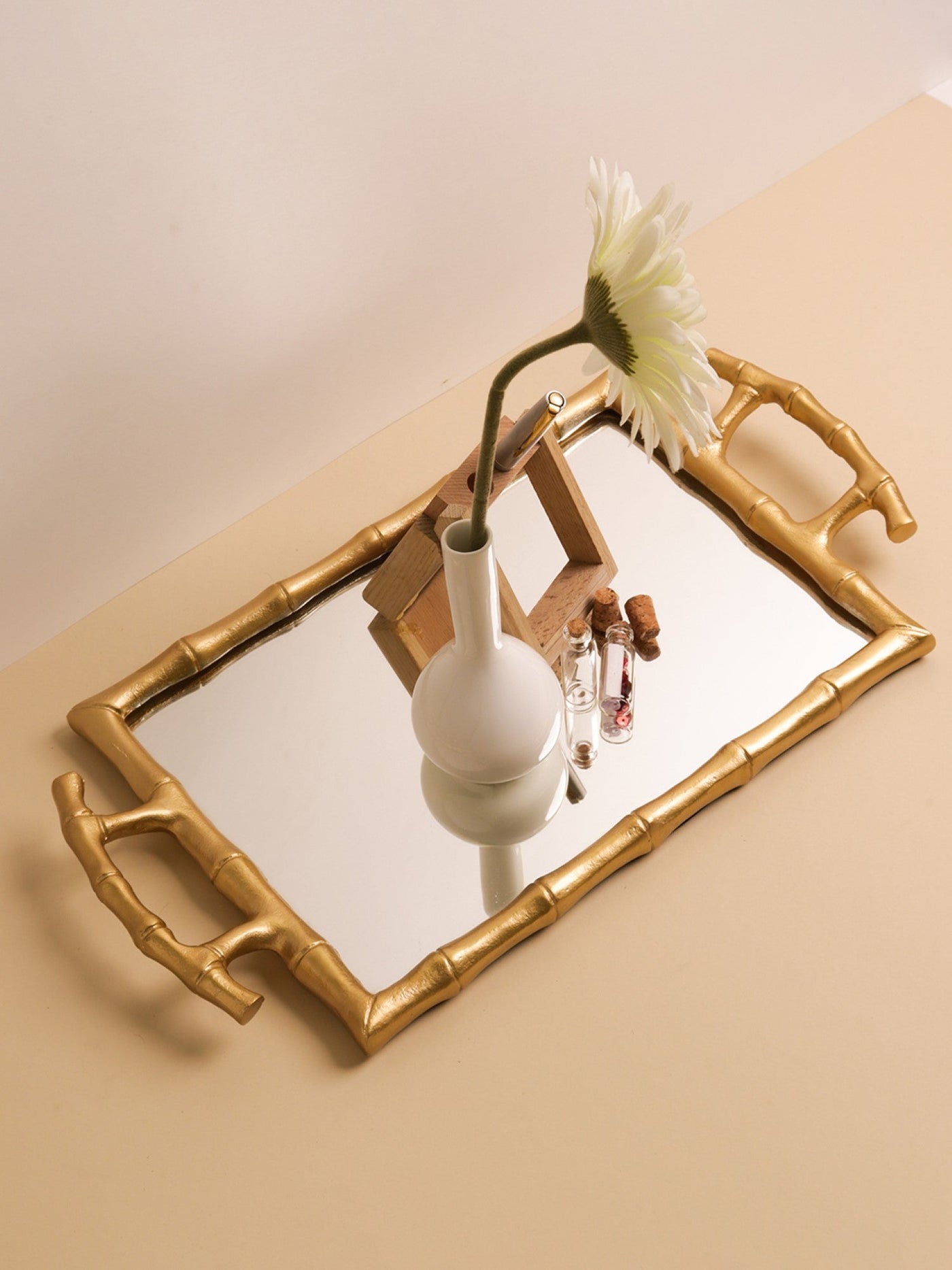 Bamboo Design Mirror Tray | Vanity Tray | Large