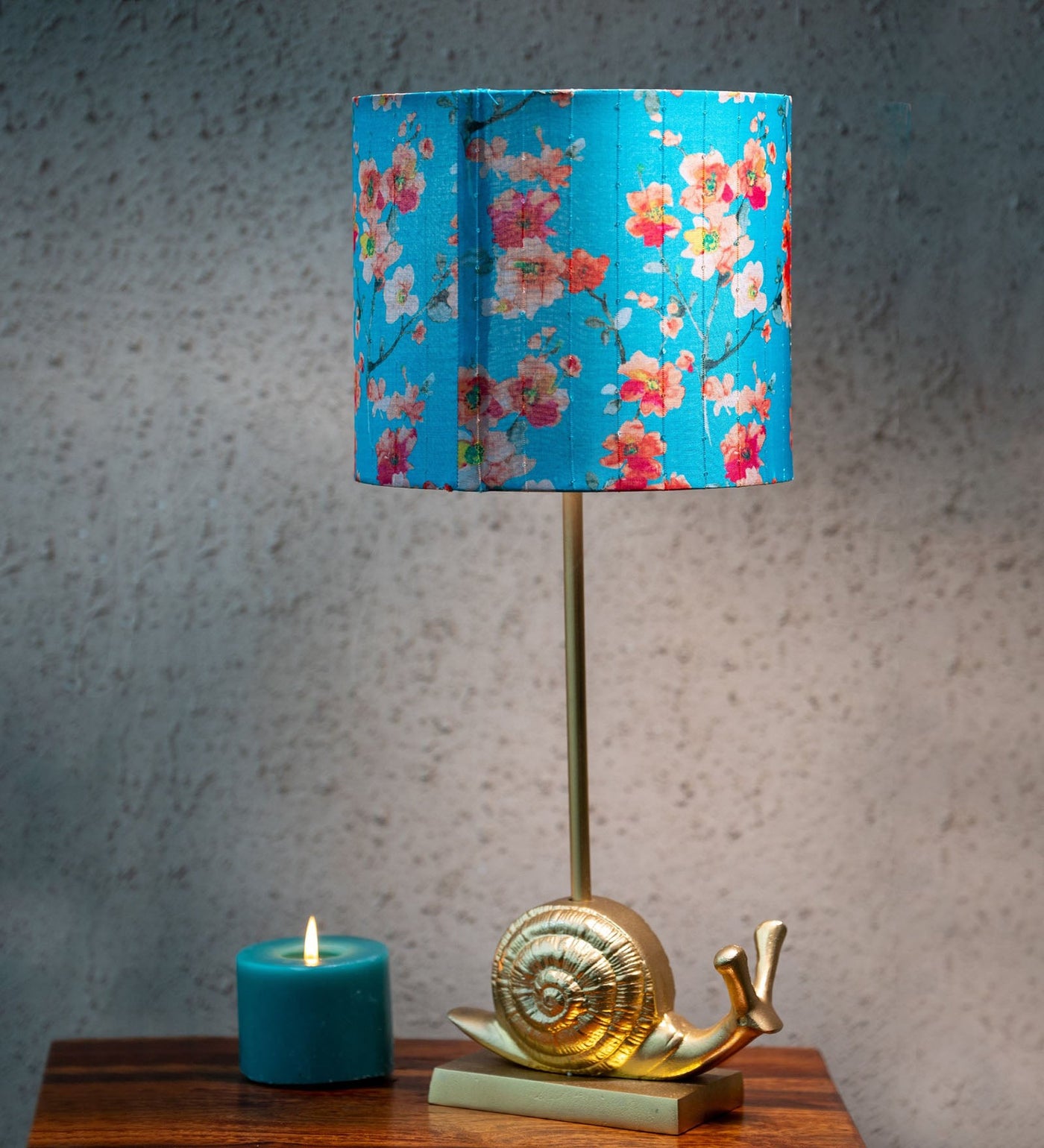 The Glimpse Snail Lamp | Bedside & Table Lamp | 7 Inch Shade | Floral Cyan Shade