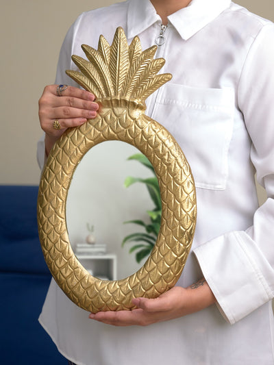 Peppy Pineapple Designer Mirror | Wall Decor | Gold Polished Metal | 18 Inch