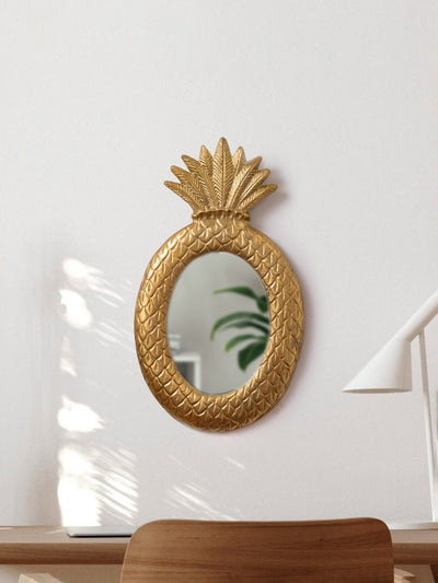 Peppy Pineapple Designer Mirror | Wall Decor | Gold Polished Metal | 18 Inch