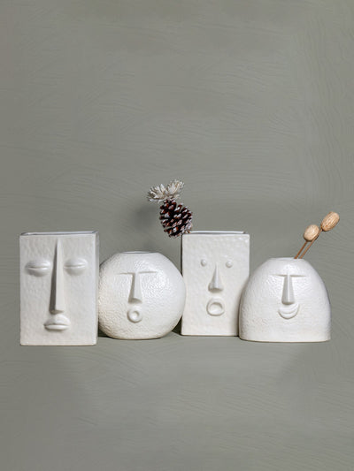 The Nordic Face Vase Collection | Set of 4 | Ivory| Satin Matte Finish