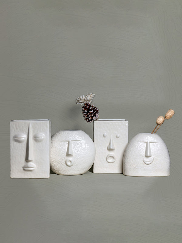The Nordic Face Vase Collection | Set of 4 | Ivory| Satin Matte Finish