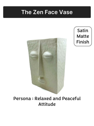 Ceramic Flower Vase | Set of 2 | Zen Face Vase 7" & Jaw Dropper Face Vase 7" | Ivory| Satin Matte Finish