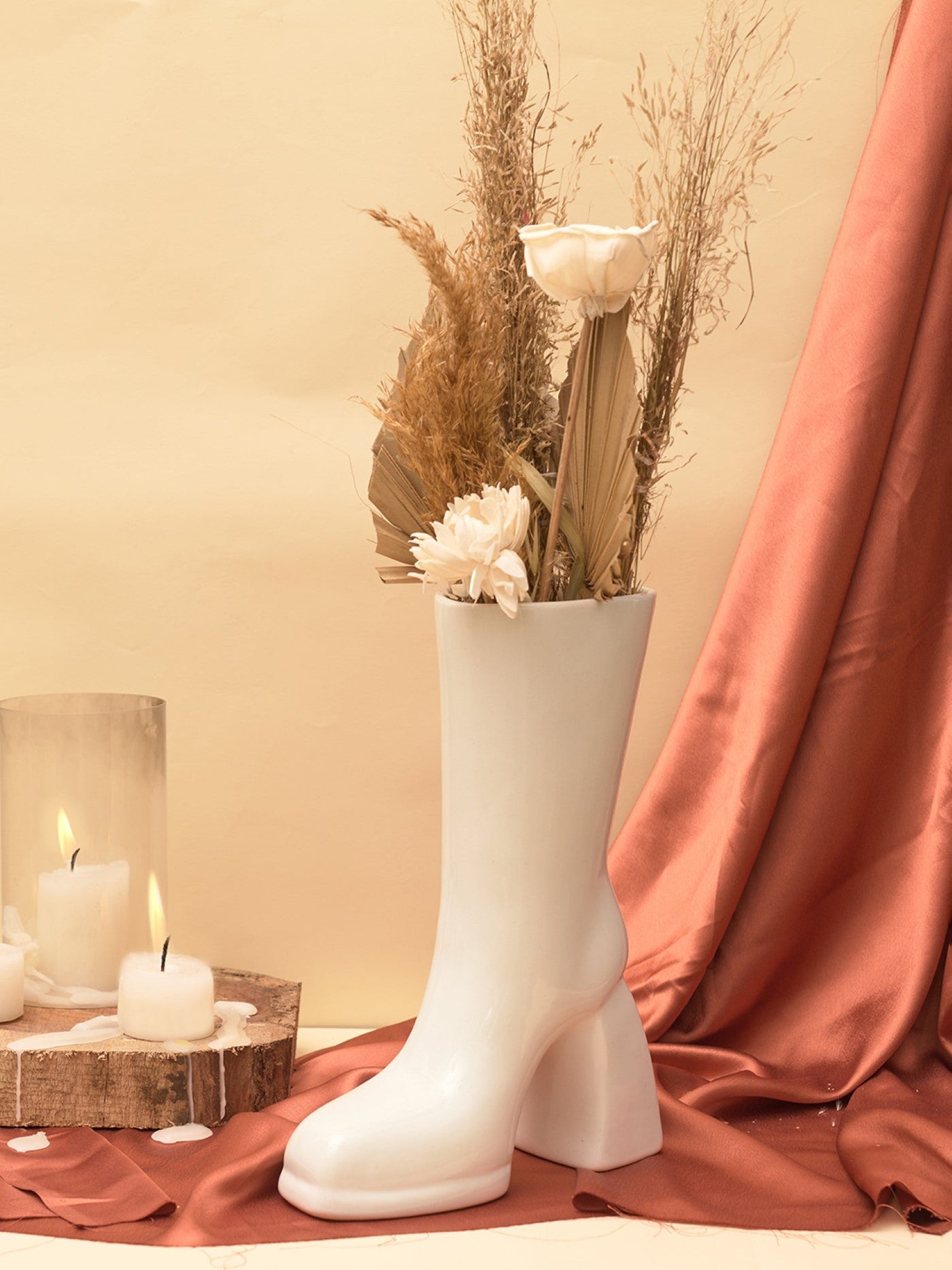 The Glimpse Boot Vase | Modern & Minimalist | 11 inch Ceramic Flower Vase | Gloss White