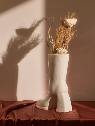 The Glimpse Boot Vase | Modern & Minimalist | 11 inch Ceramic Flower Vase | Gloss White