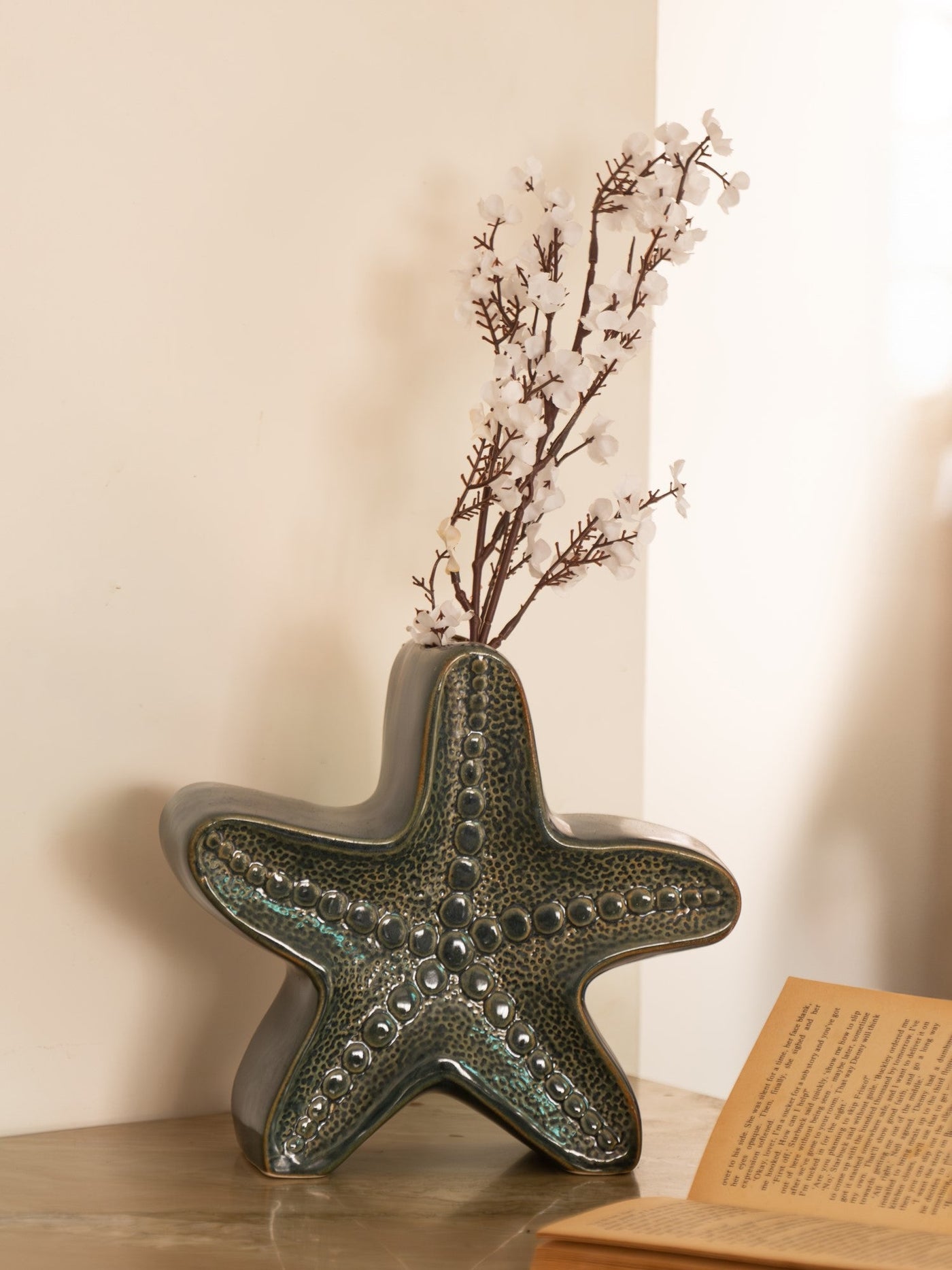 Glimpse Homes Starfish Vase | 8 inch Ceramic Flower Vase | Contemporary & Artistic Home Decor