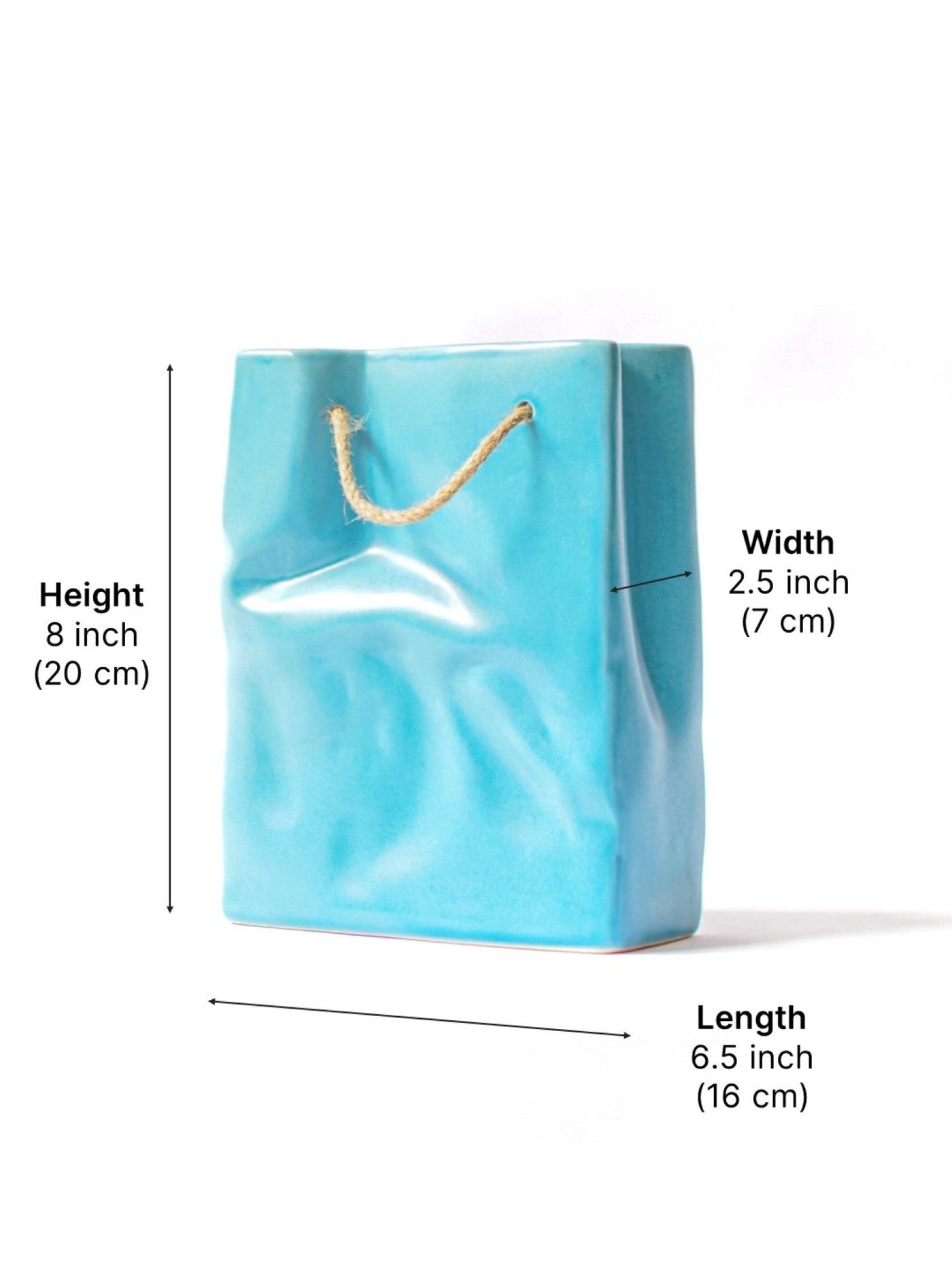 Glimpse Crinkled Paper Bag Shaped Ceramic Vase | Unconventional & Artistic | 8 inch Flower Vase | Korean Blue