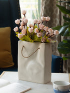 Glimpse Crinkled Paper Bag Shaped Ceramic Vase | Unconventional & Artistic | 8 inch Flower Vase | Ivory White
