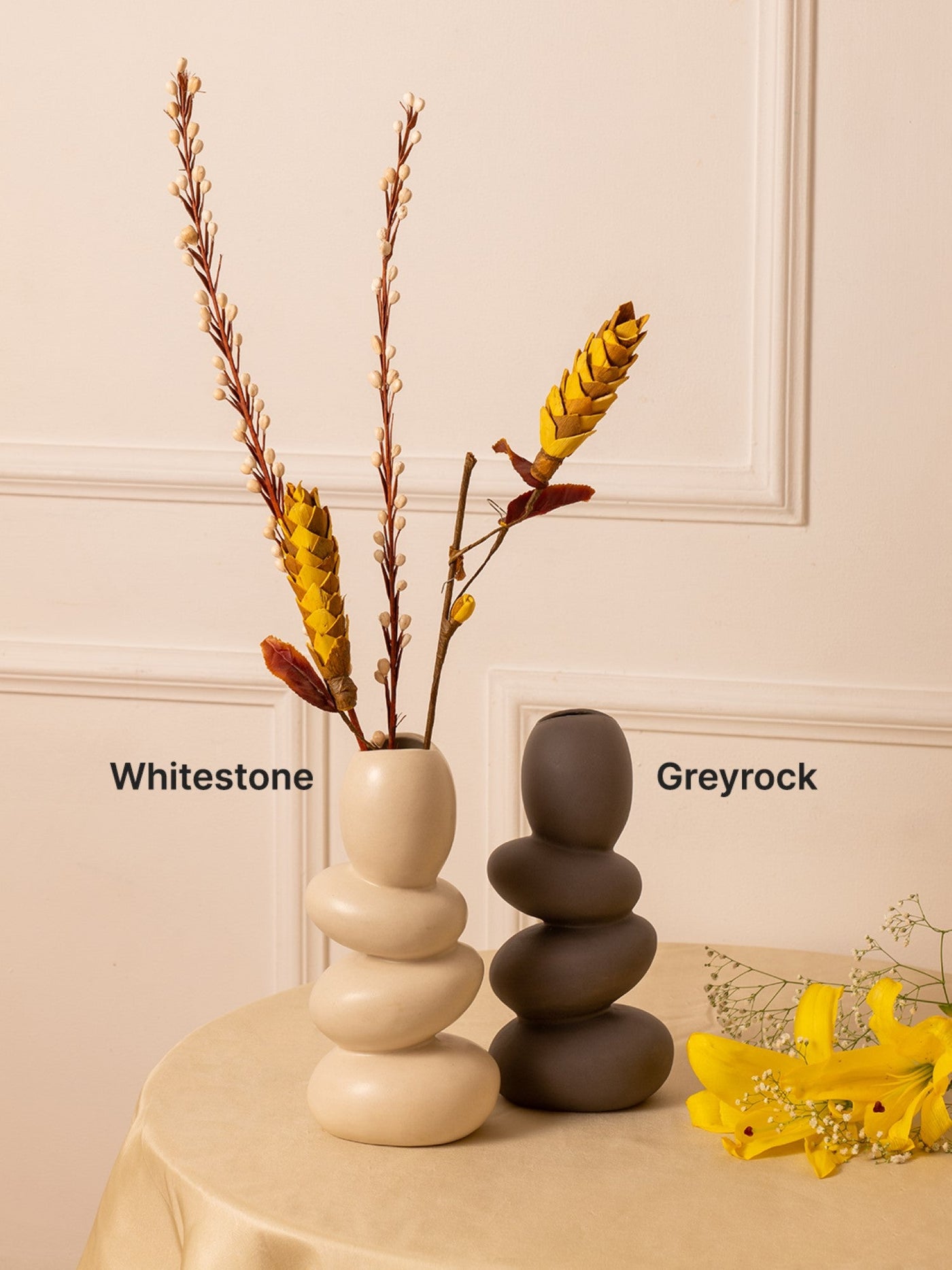 Glimpse Homes Pebble Vase | Ceramic Flower Vase | 11 inch | Greyrock | Grey