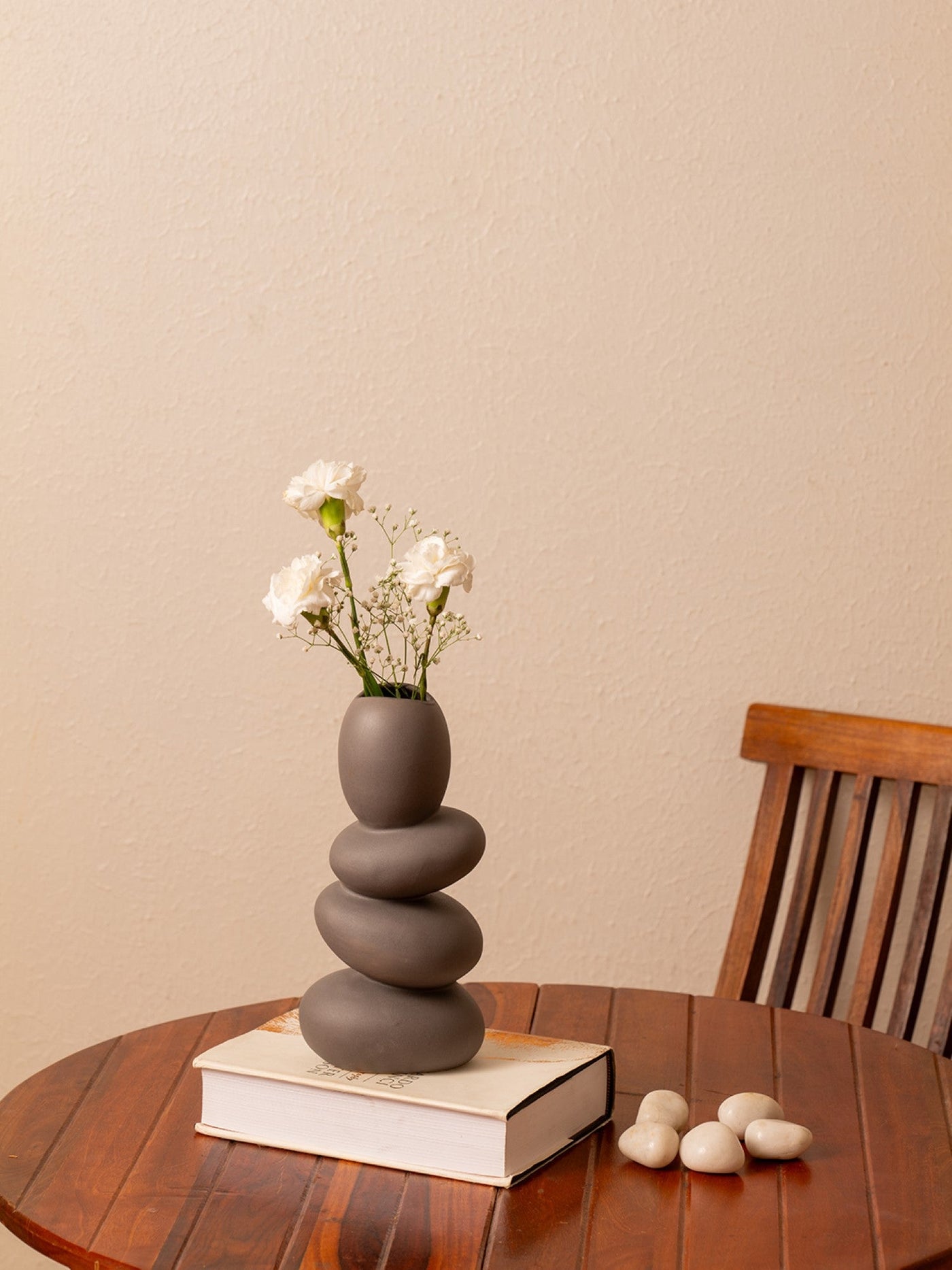 Glimpse Homes Pebble Vase | Ceramic Flower Vase | 11 inch | Greyrock | Grey