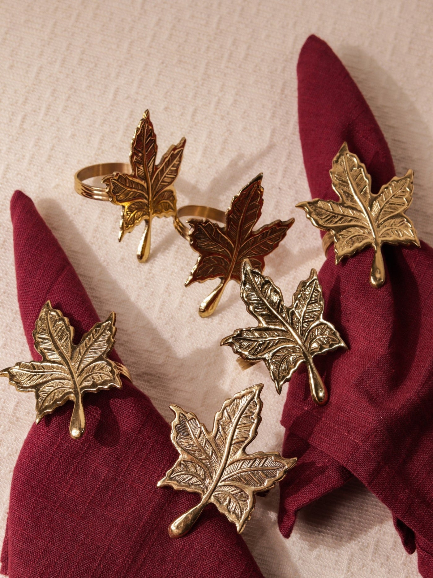 Premium Brass Napkin Rings| Maple Leaf