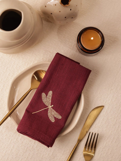 Burgundy Dragonfly Cotton Slub Napkins