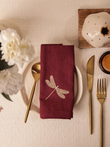 Burgundy Dragonfly Cotton Slub Napkins