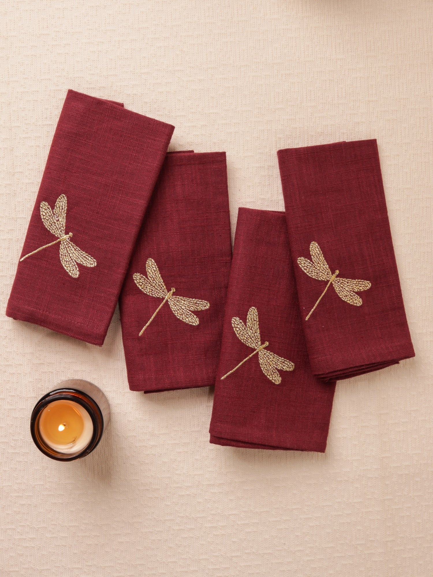 Burgundy Dragonfly Cotton Slub Napkins