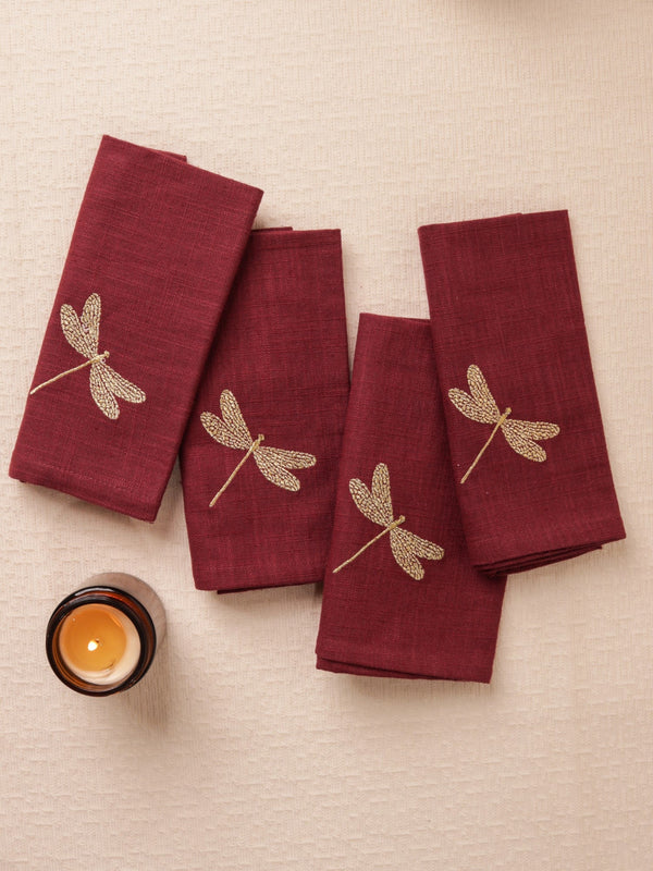 Burgundy Dragonfly Cotton Slub Napkins