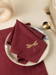 Burgundy Dragonfly Cotton Slub Napkins