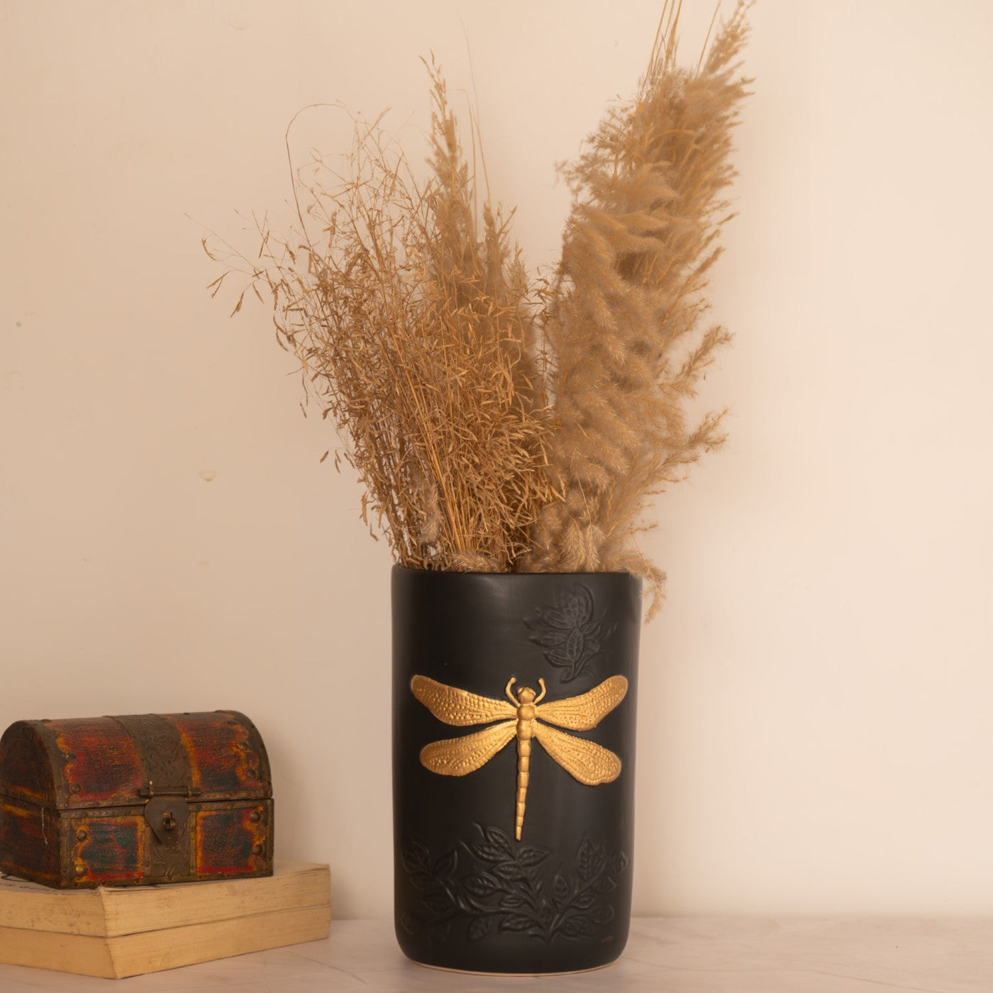 Glimpse Homes Dragonfly Vase | Ceramic Flower Vase | 9 inch