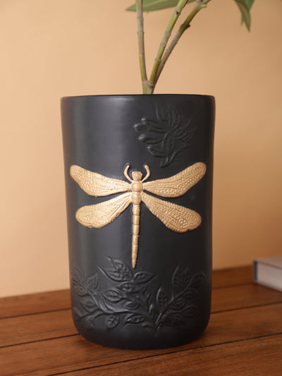 Glimpse Homes Dragonfly Vase | Ceramic Flower Vase | 9 inch