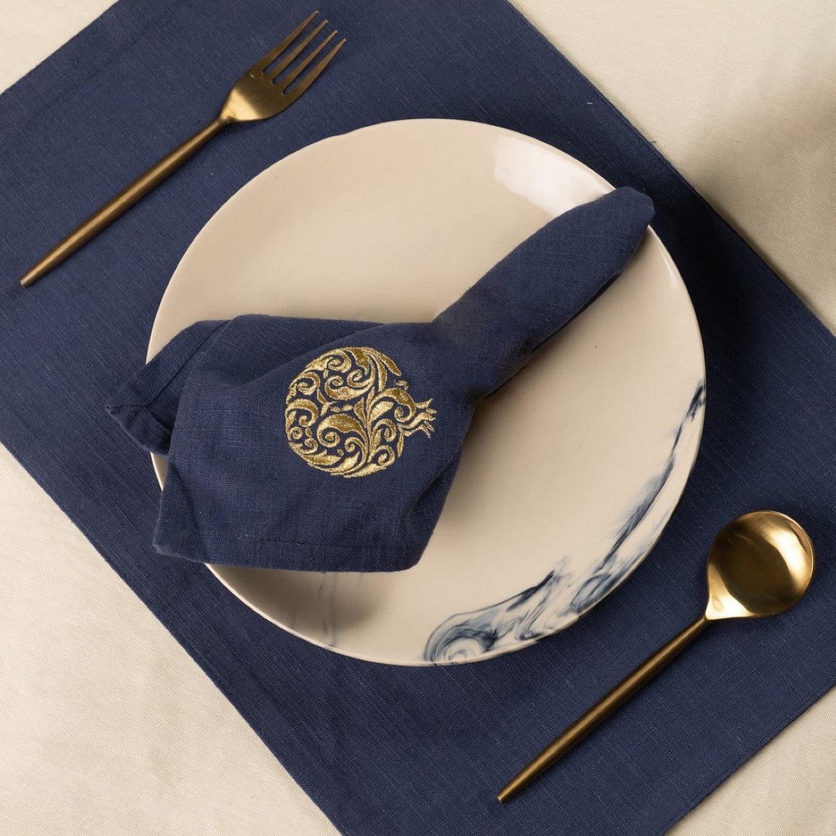 Regal Pomegranate Cotton Slub Napkins & Mats Combo