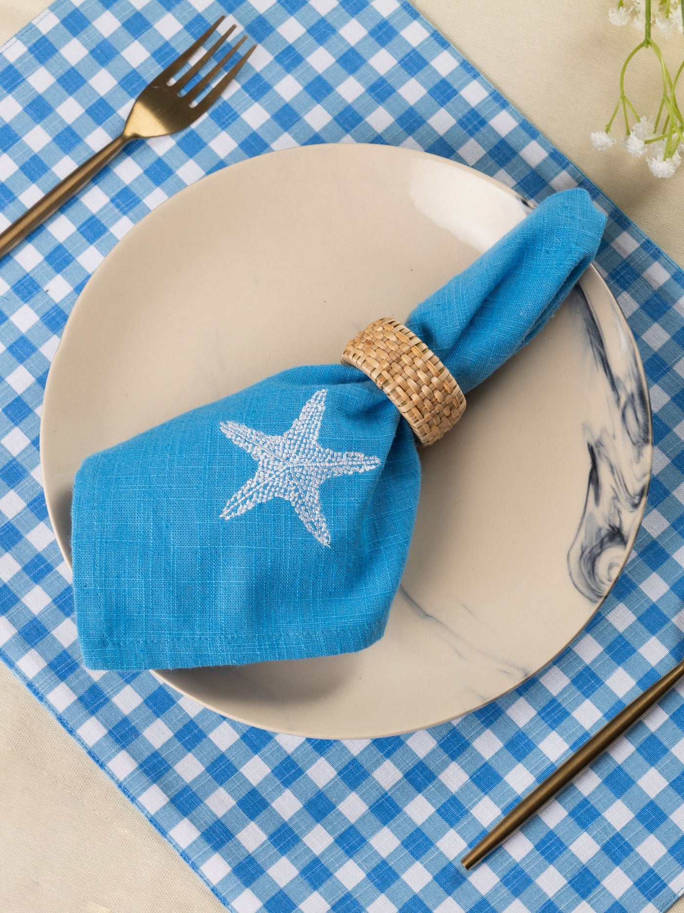 Starfish Soiree Cotton Slub Napkins & Mats Combo