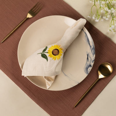 Amber Sunflower Cotton Slub Napkins & Mats Combo