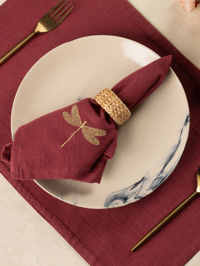 Burgundy Dragonfly Cotton Slub Napkins & Mats Combo