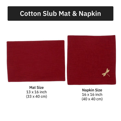 Burgundy Dragonfly Cotton Slub Napkins & Mats Combo